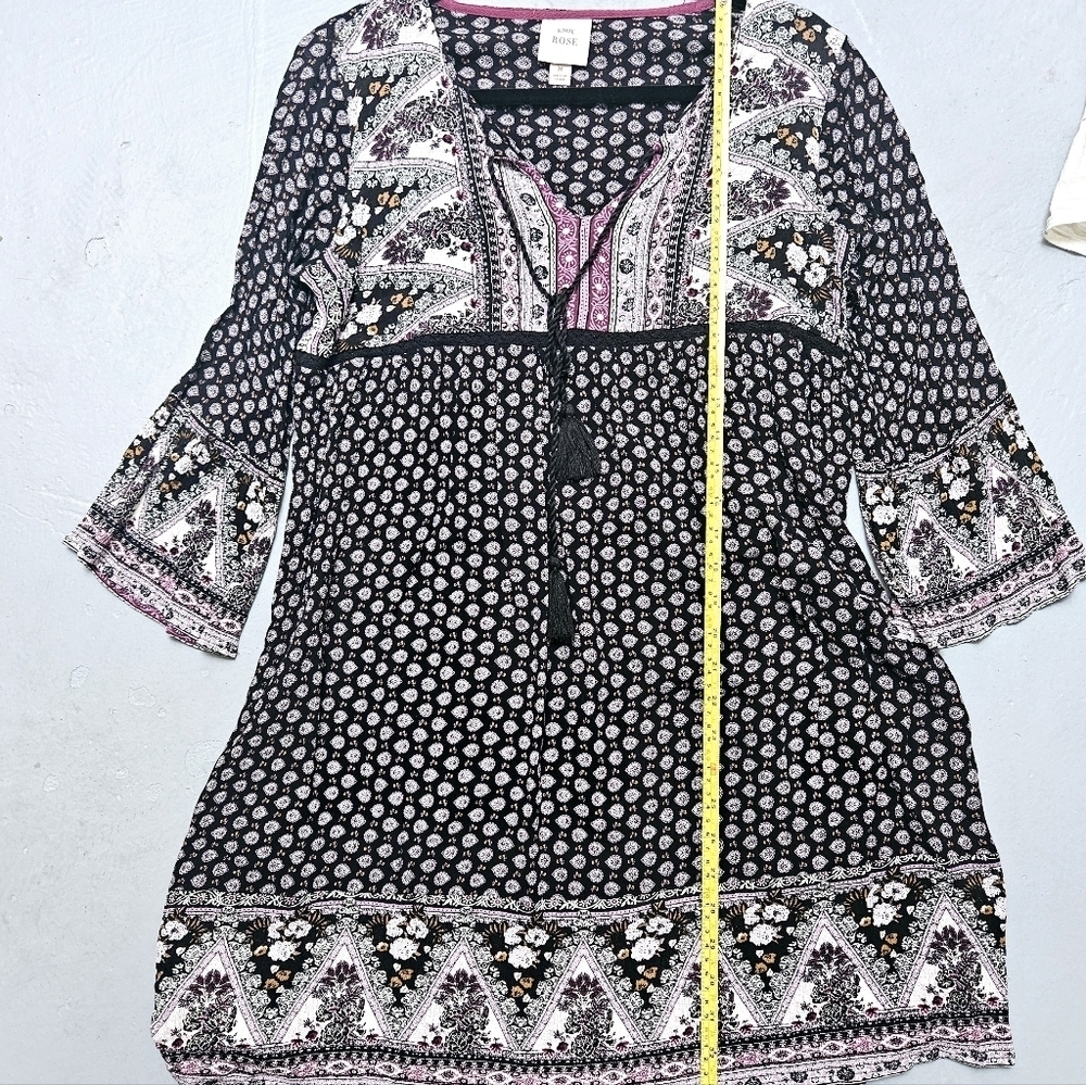 Knox Rose Paisley & Batic Print Flowy Quater Sleeve Midi sz M Tunic Dress - Picture 9 of 11